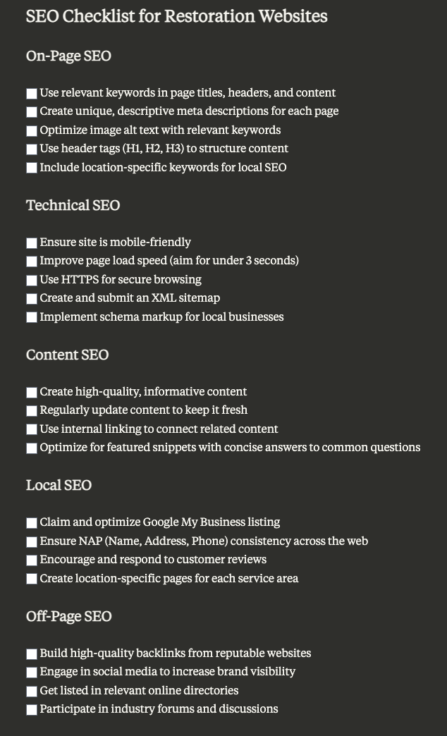 SEO Checklist for Restoration Websites