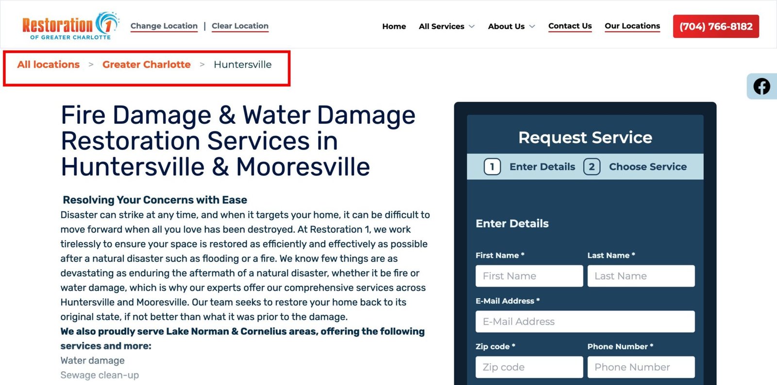 Service Area Pages for Water Damage Restoration