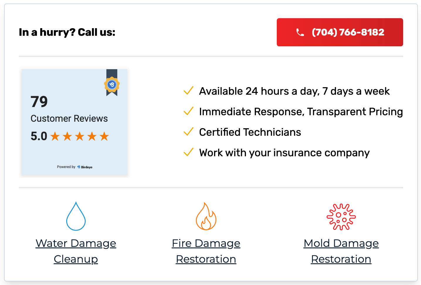 service area page CTA design